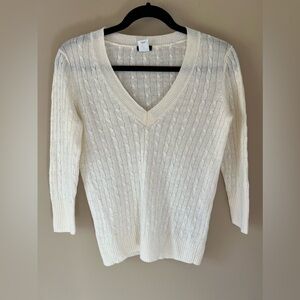J Crew Womens Size Xs Sweater Linen Pullover Ivory Cable Knit Long Sleeve V-Neck